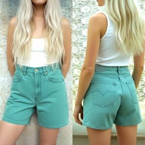 Vtg 90s NY Line teal green acid wash high waist denim mom jean shorts 6 NWOT